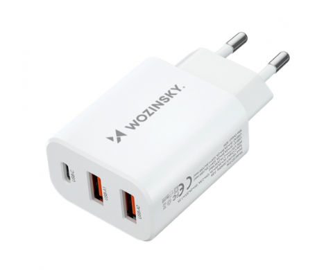 Tinklo įkroviklis 220V 2xUSB + USB C 30W baltas (white) Wozinsky CWCUCW